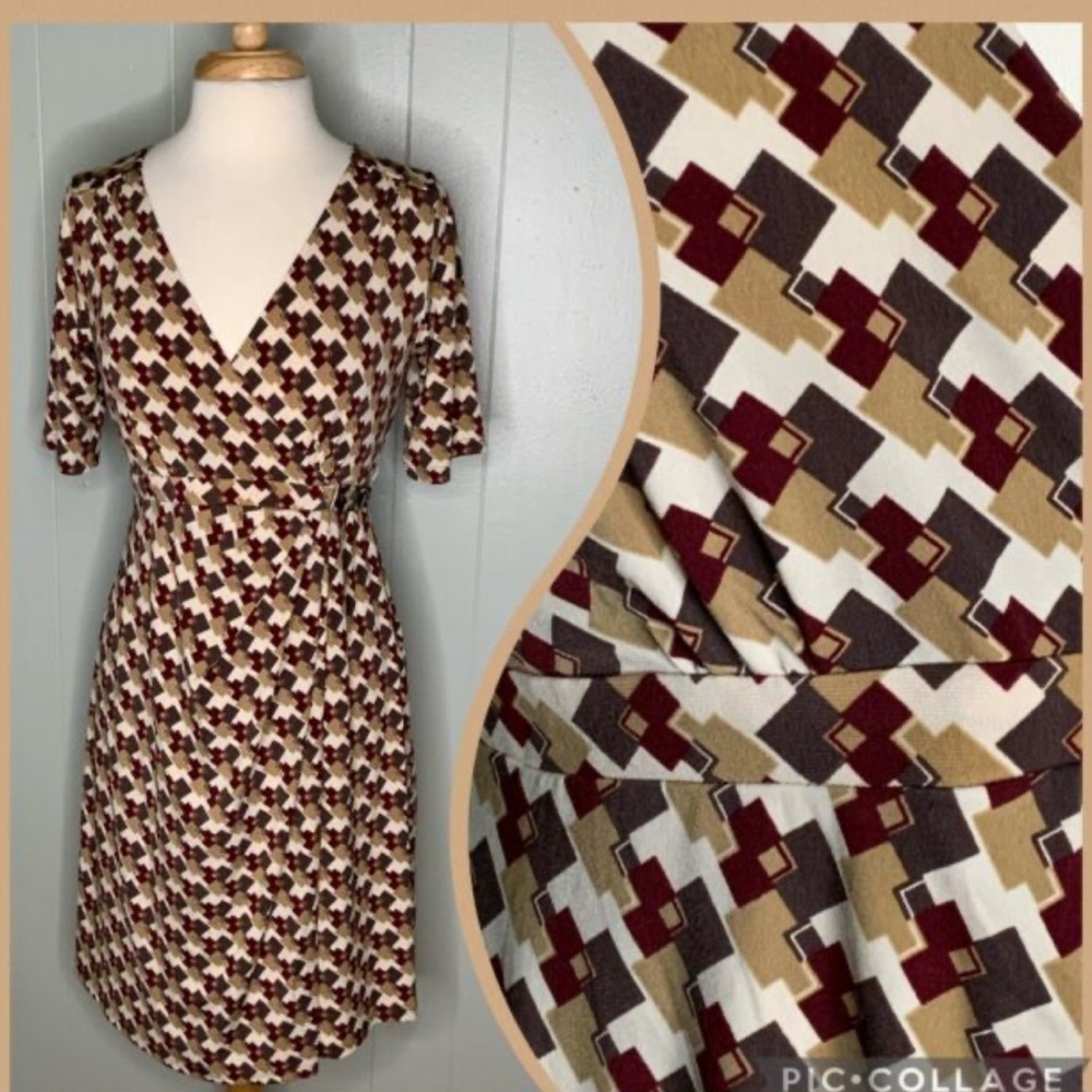 Maternity Brown Geometric Wrap Dress (M)